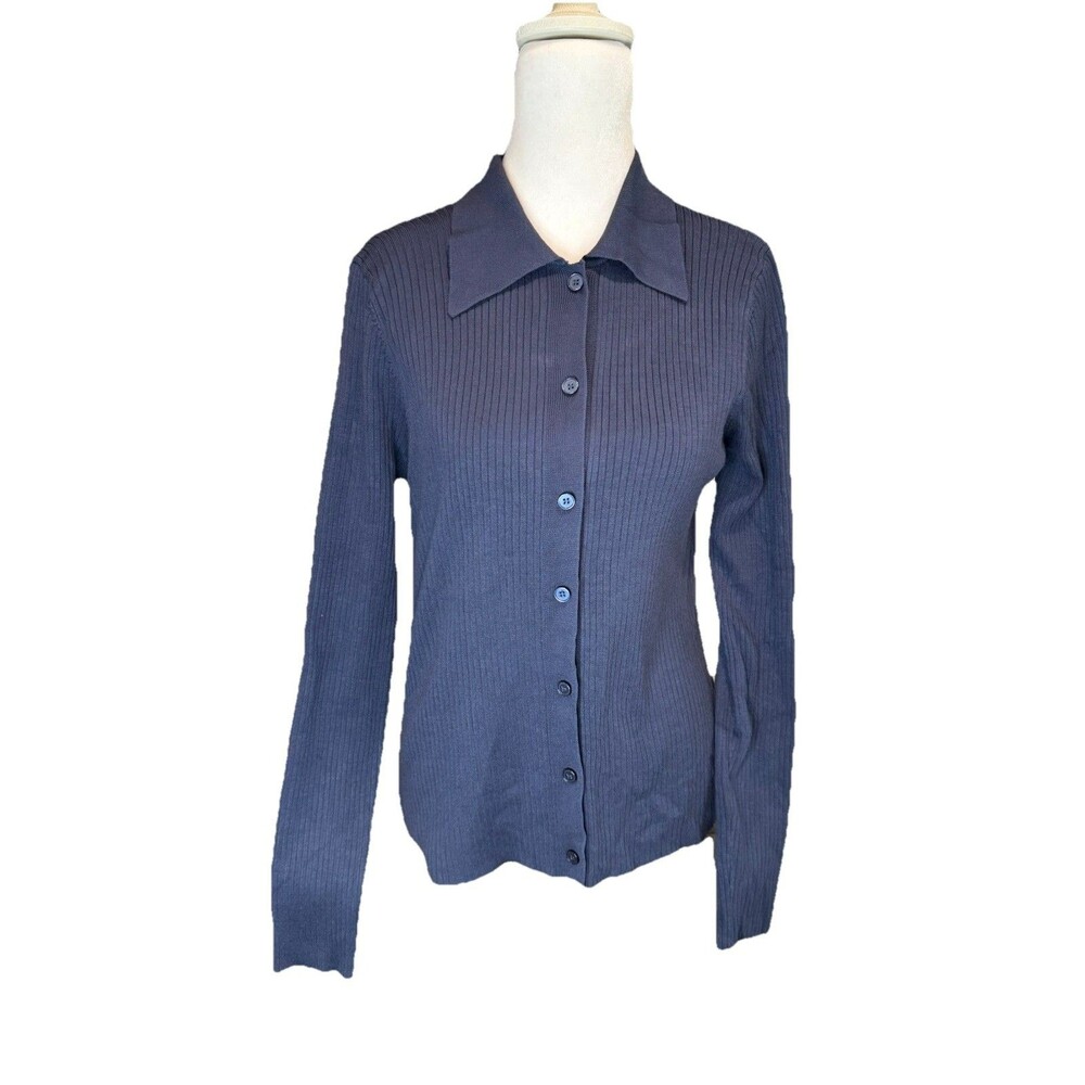 NINE WEST Sweater Size S Rib Button-Up Shirt Blue Cardigan Ribbed NWT Women's